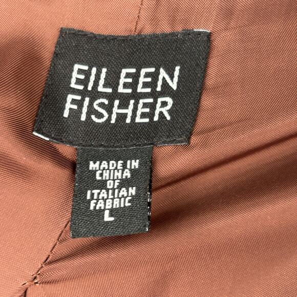 Eileen Fisher Italian Wool Jacket Size L Cinnamon Brown Lined Zip Coat Pockets - Picture 3 of 10